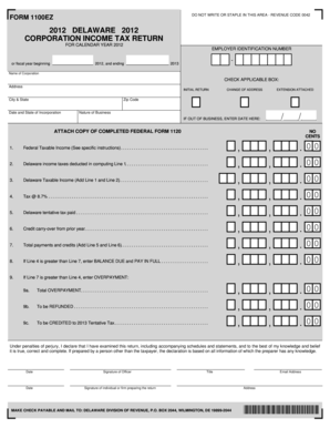 Delaware Corporation Income Tax Return Form 1100EZ