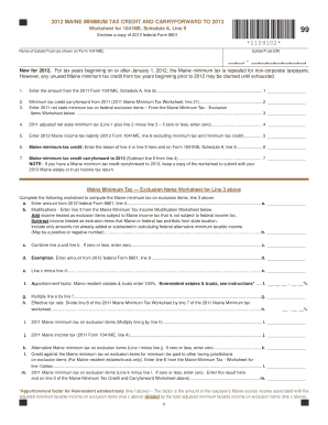 Maine Minimum Tax Credit and Carryforward Worksheet