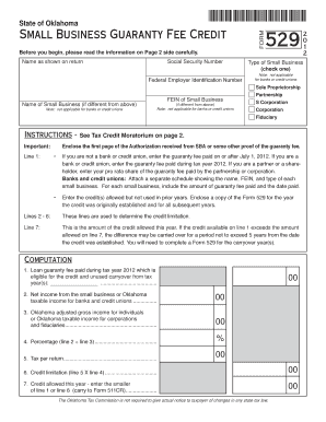 Oklahoma Small Business Guaranty Fee Credit Form 529