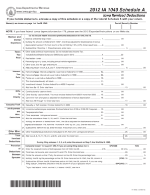 Iowa 1040 Schedule A