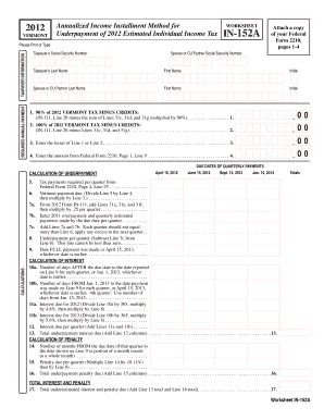 Vermont Underpayment of 2012 Estimated Individual Income Tax