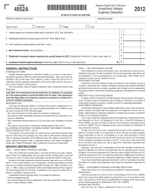 Alabama Form 4952A Investment Interest Expense Deduction