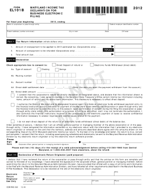 Maryland Business Income Tax Form EL101B
