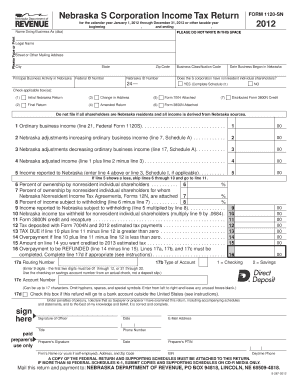 Nebraska S Corporation Income Tax Return Form 1120-SN