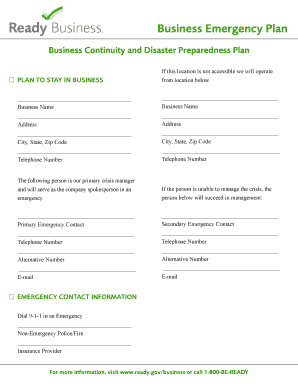 Business Emergency Plan Template