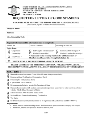 Rhode Island Letter of Good Standing Request