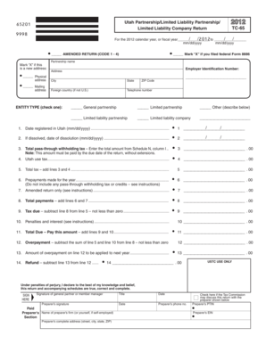 Utah Partnership/Limited Liability Partnership/Limited Liability Company Return
