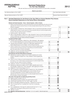 Arizona Schedule A(PYN) Itemized Deductions