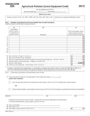 Arizona Form 325 Agricultural Pollution Control Equipment Credit 2012