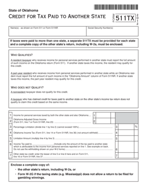 Oklahoma Credit for Tax Paid to Another State Form 511TX