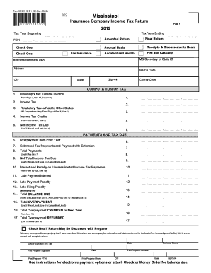 Mississippi Insurance Company Income Tax Return