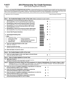 North Carolina D-403TC Partnership Tax Credit Summary