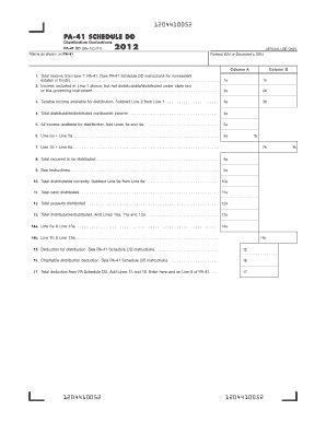 PA-41 Schedule DD Distribution Deductions Form