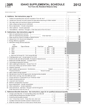 Idaho Supplemental Schedule 2012