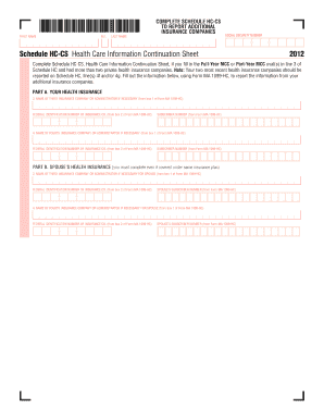 Schedule HC-CS Health Care Information Continuation Sheet