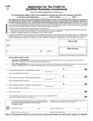 North Carolina D-499 Tax Credit Application