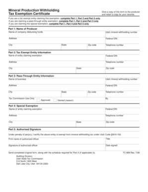 Utah Mineral Withholding Tax Exemption Certificate