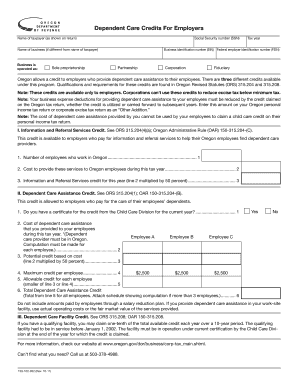 Oregon Dependent Care Credits Form