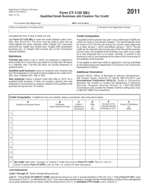 Connecticut Form CT-1120 SBJ 2011