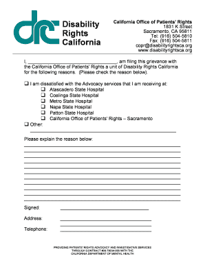 California Patients' Rights Grievance Form