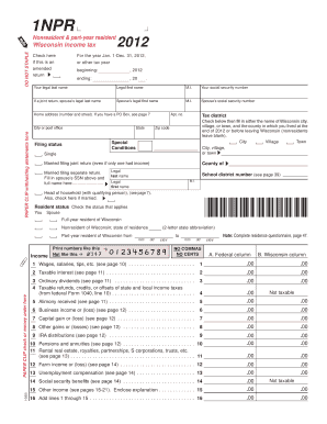 Wisconsin 1NPR Tax Form 2012