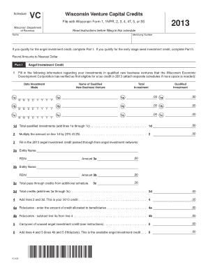 Wisconsin Venture Capital Credits Schedule