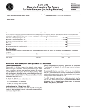 Massachusetts Cigarette Inventory Tax Return