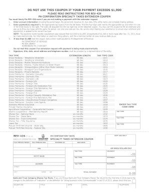 PA Corporation Specialty Taxes Extension Coupon