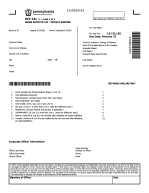 Pennsylvania Gross Receipts Tax Form for Private Bankers