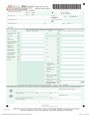 District of Columbia 2012 FR-800SE Sales and Use Tax Form