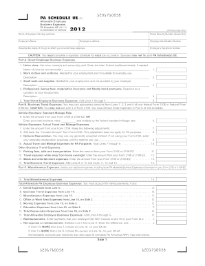 PA Schedule UE Employee Business Expenses Form