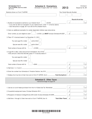 Indiana Schedule D & E Tax Form