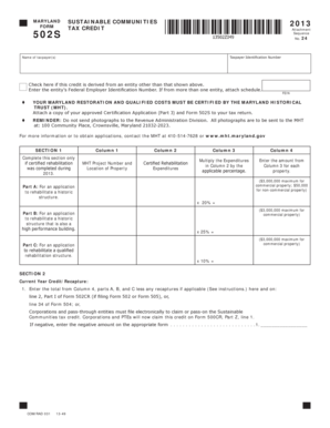 Maryland Sustainable Communities Tax Credit Form 2013