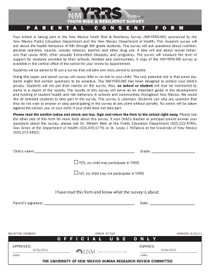 New Mexico Youth Risk & Resiliency Survey Parental Consent Form