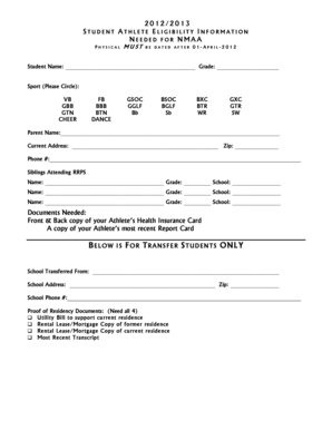 Student Athlete Eligibility Form