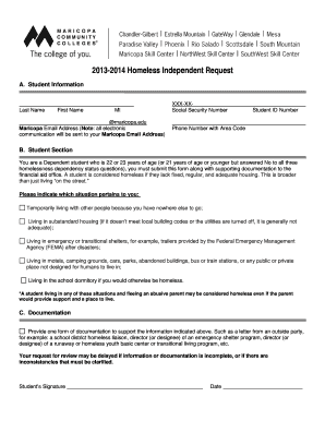 2013-2014 Homeless Independent Request Form