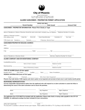Arizona Alarm Subscriber Permit Application