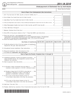 Iowa Underpayment of Estimated Tax Form IA 2210