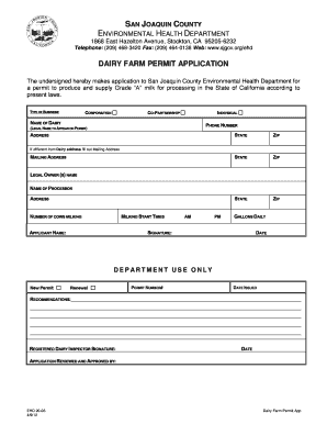 Fillable Online Application for a Dairy Farm Permit - San Joaquin ...