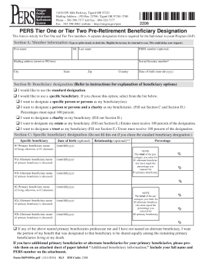PERS Tier One or Tier Two Pre-Retirement Beneficiary Designation