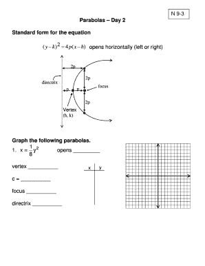 Parabola Equation Worksheet