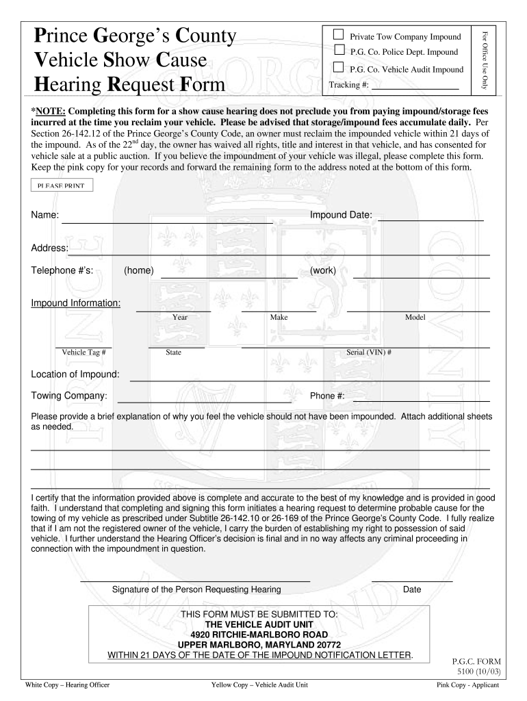 pg county show cause hearing form Preview on Page 1.