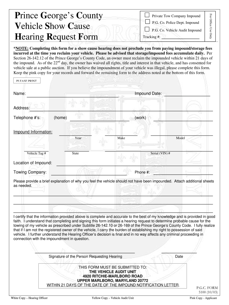 pg county show cause hearing form Preview on Page 1