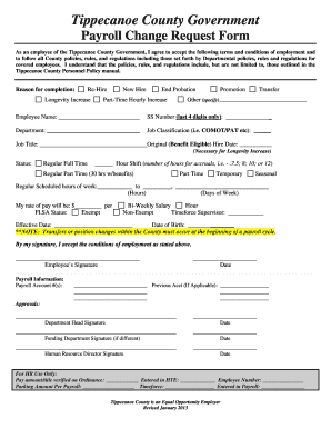 Tippecanoe County Government Payroll Change Request Form - tippecanoe in