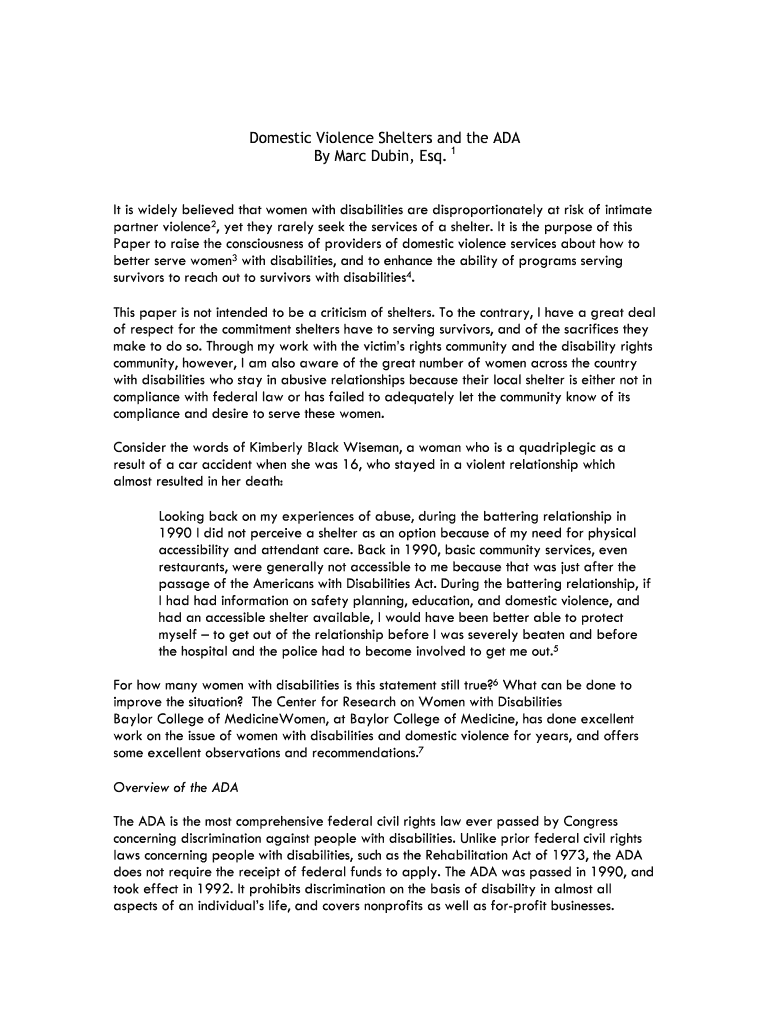 Fillable Online Domestic Violence Shelters and the ADA Fax Email Print