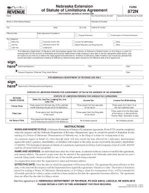 Nebraska Extension of Statute of Limitations Agreement