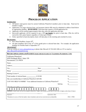 California Waterfowl Hunt Application Form
