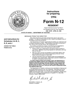 Hawaii Individual Income Tax Return Form N-12