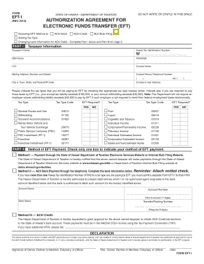 Hawaii EFT-1 Authorization Agreement