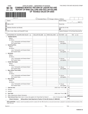 Hawaii Liquor Tax Return Form M-18